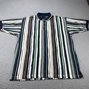 Cotton Traders Polo Shirt Mens Large Multicolor Stripe Knit Casual Coogi Style
